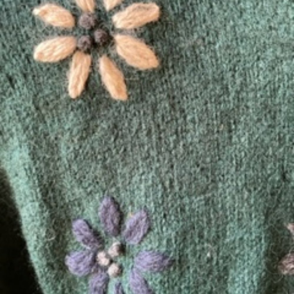 Green Floral Embroidered Button-Front Sweater - Picture 3 of 5